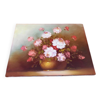 Années 1970 Robert Cox (1934-2001) Tableau huile sur toile " Le bouquet "