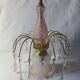 Vintage pink glass drop and flower chandelier pendant light.