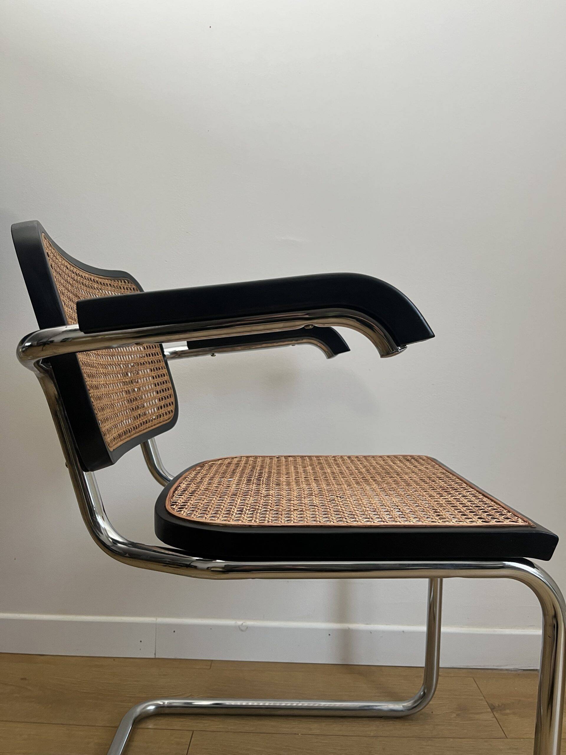 CESCA B64 black armchair in cane after Marcel Breuer Made In Italy