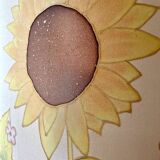 Large sunflower lamp signed silk and rattan 1970