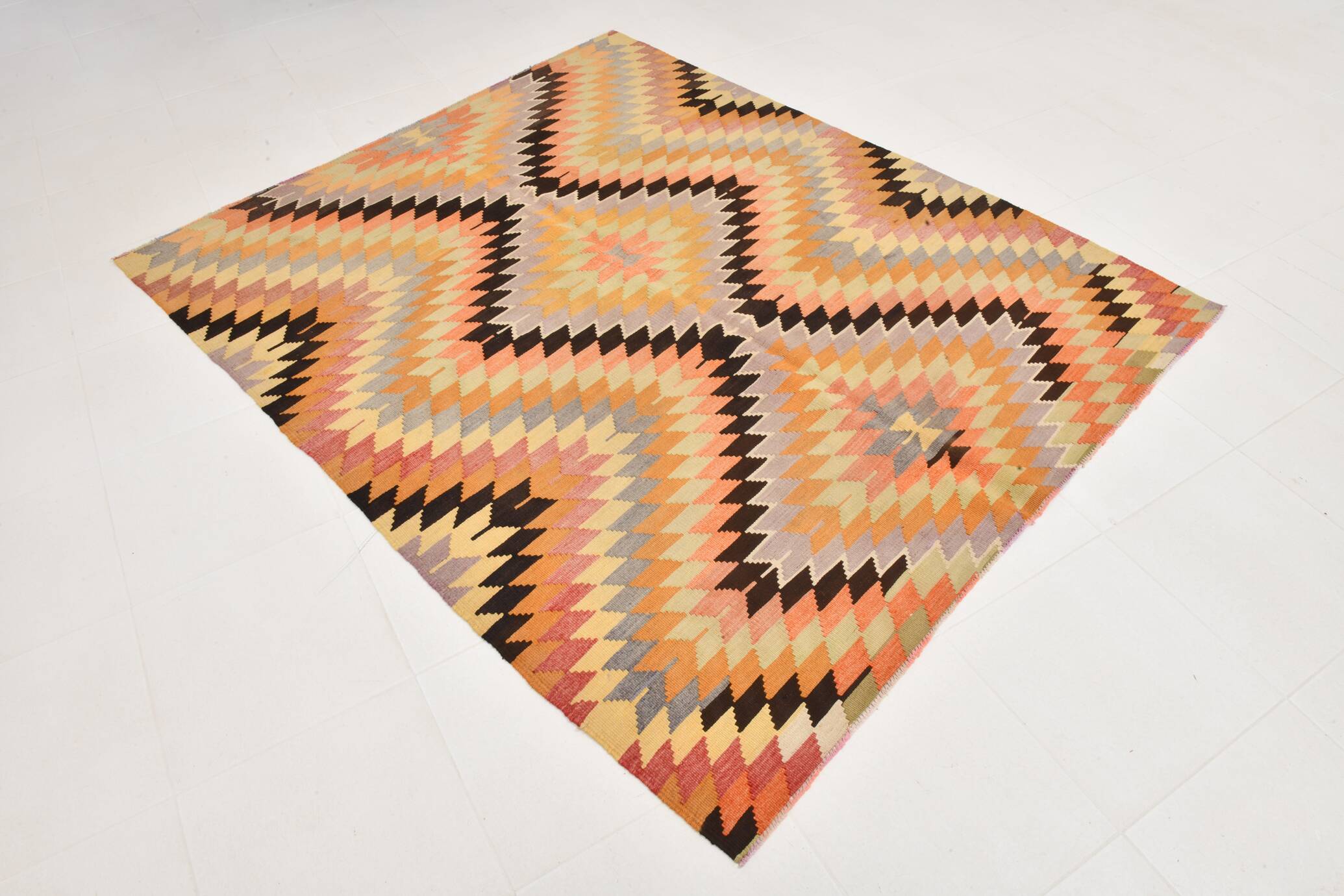 6x7 Faded Orange Area Handknotted Kilim Rug,