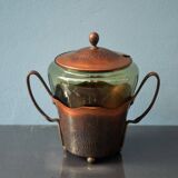 Art Nouveau Smoked Glass Punch Bowl Copper Crafted by Carl Deffner