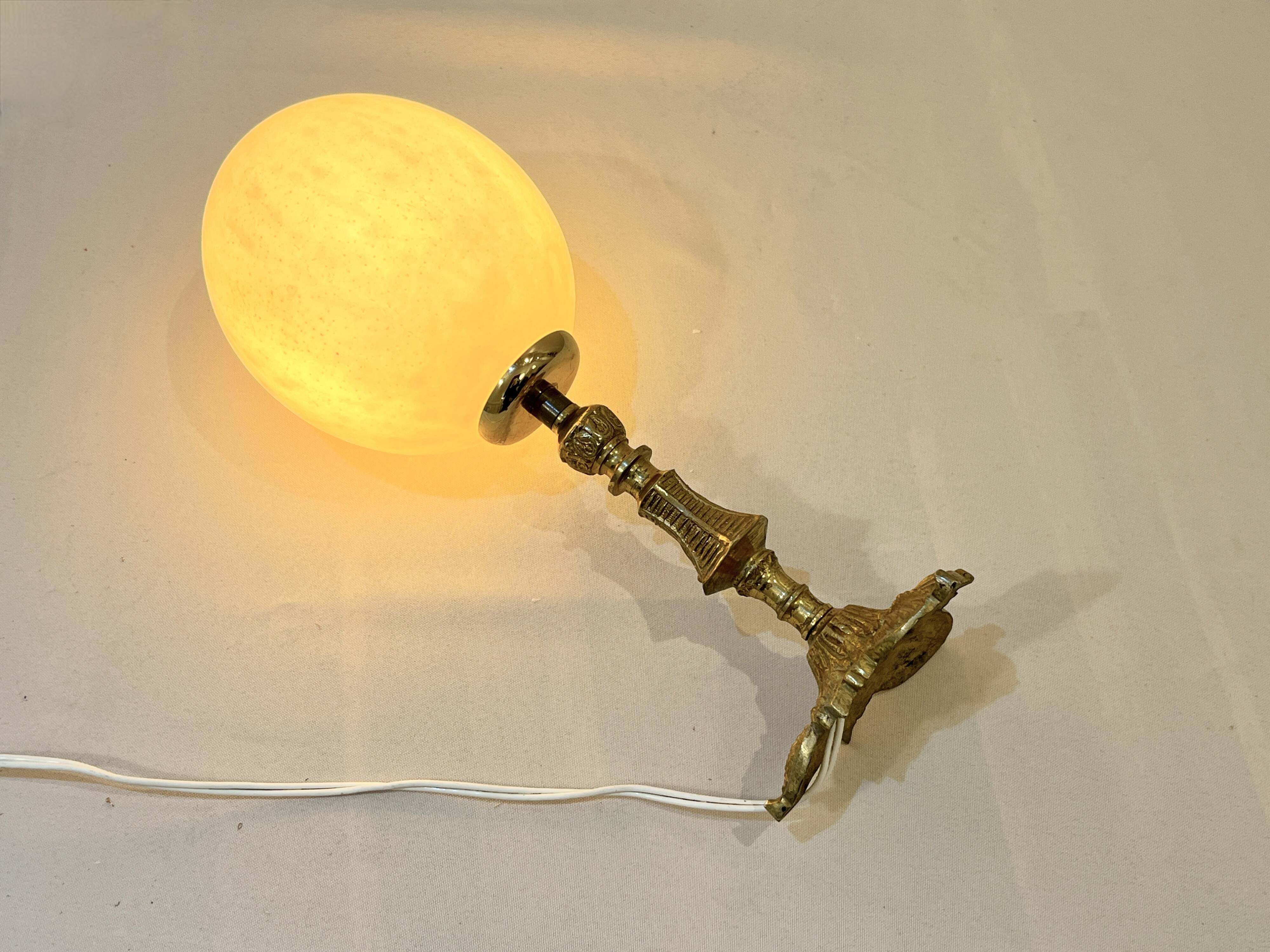 Ostrich egg on bronze stand old cabinet of curiosities lamp