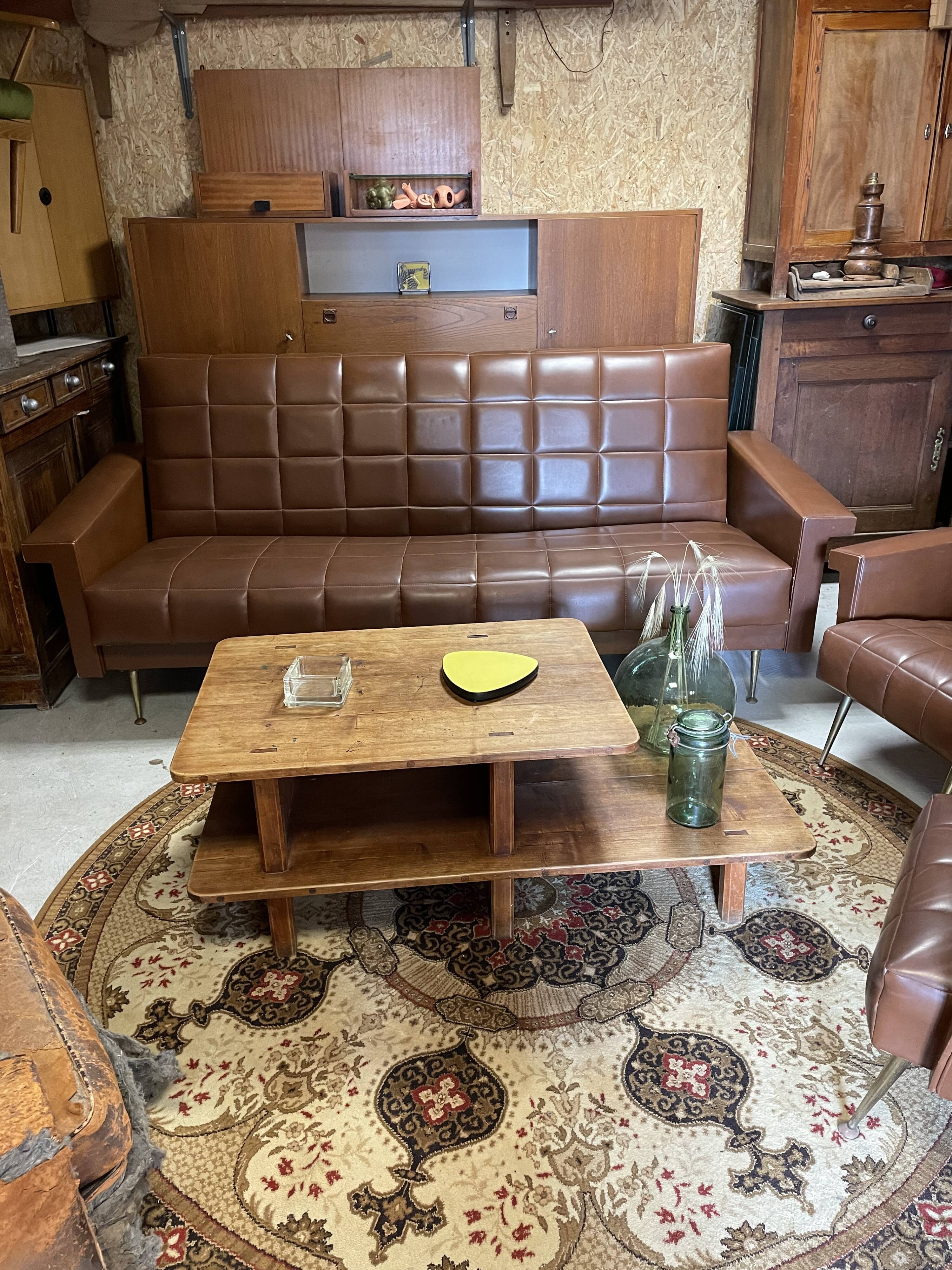 Set sofa daybed and armchair skaï vintage year 50