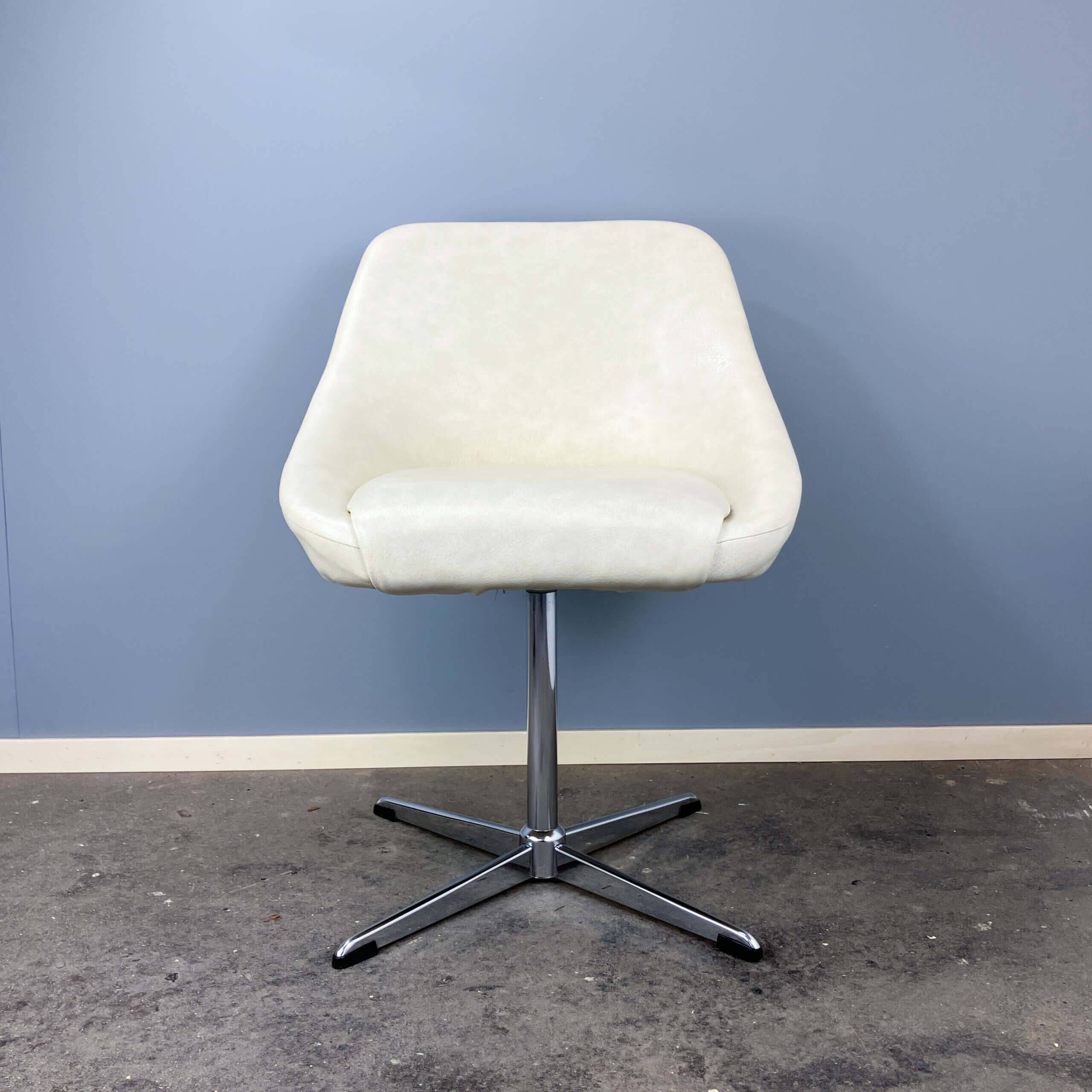Swivel cocktail chair, chrome and faux leather,vintage from the 70s