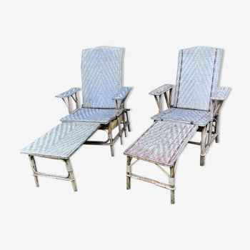 Old deck chairs deckchairs in rattan and bamboo early twentieth century