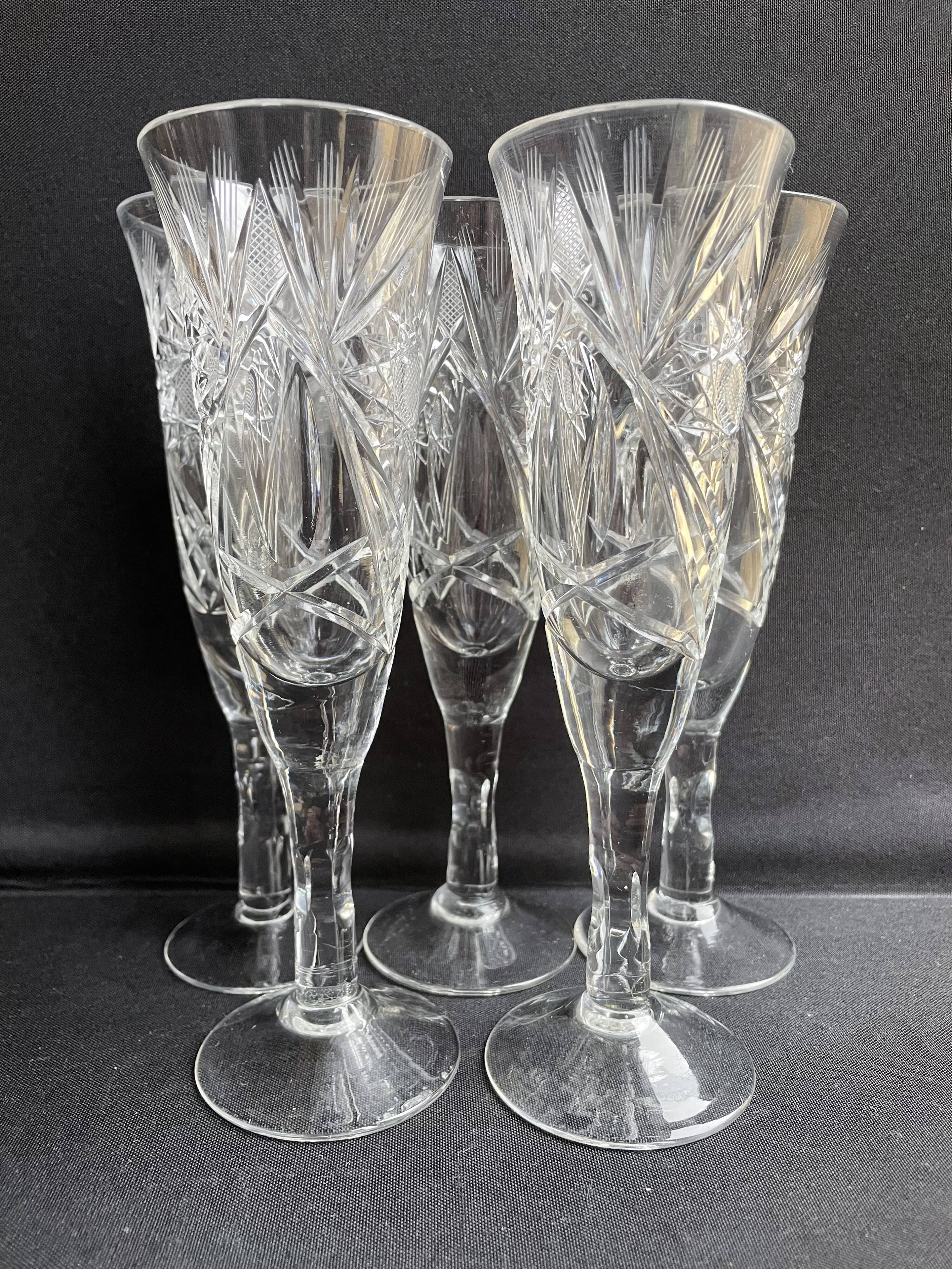 Champagne flutes, cut crystal, bohemian