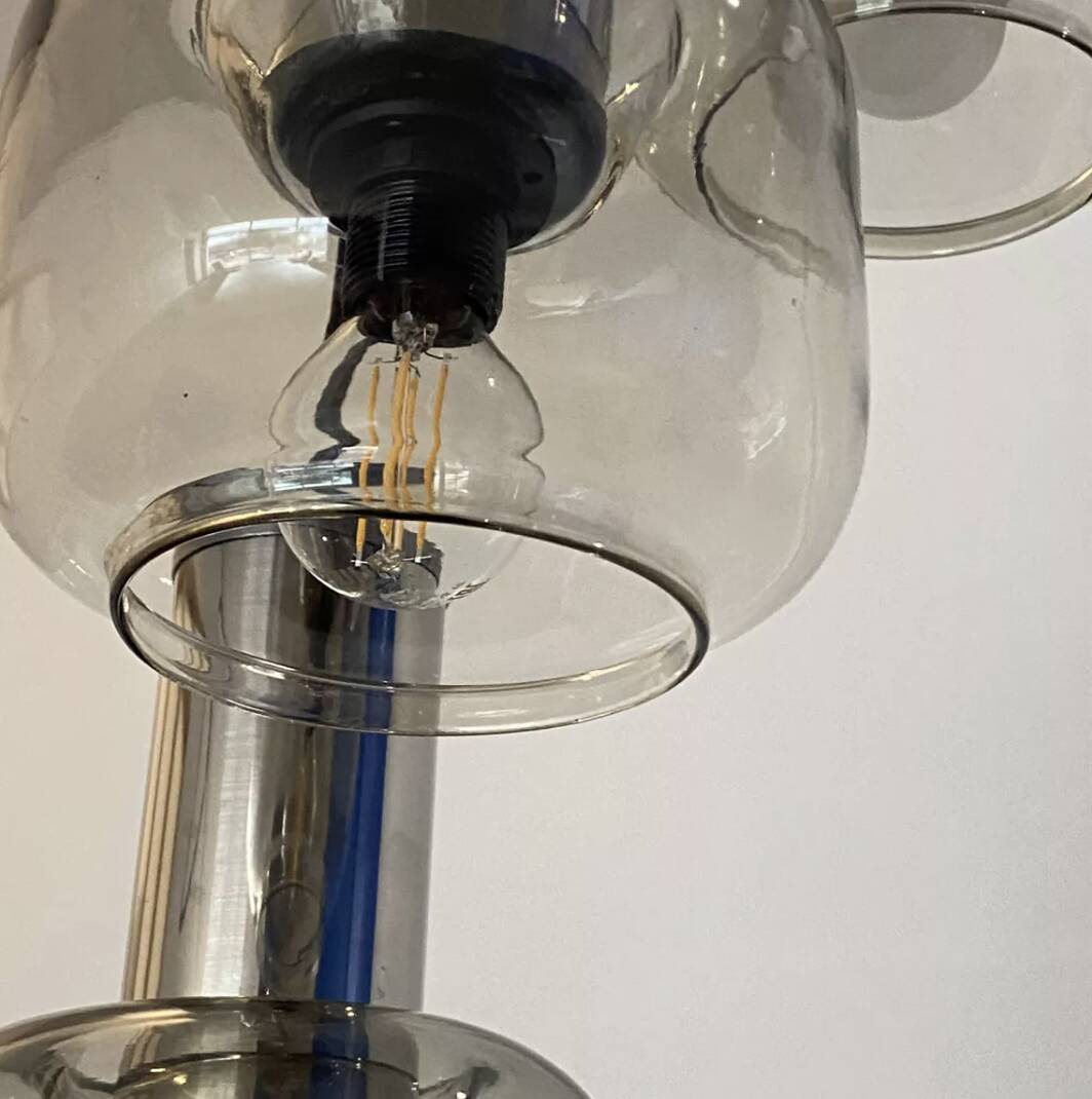 Vintage cascade pendant light with antique smoked glass globes