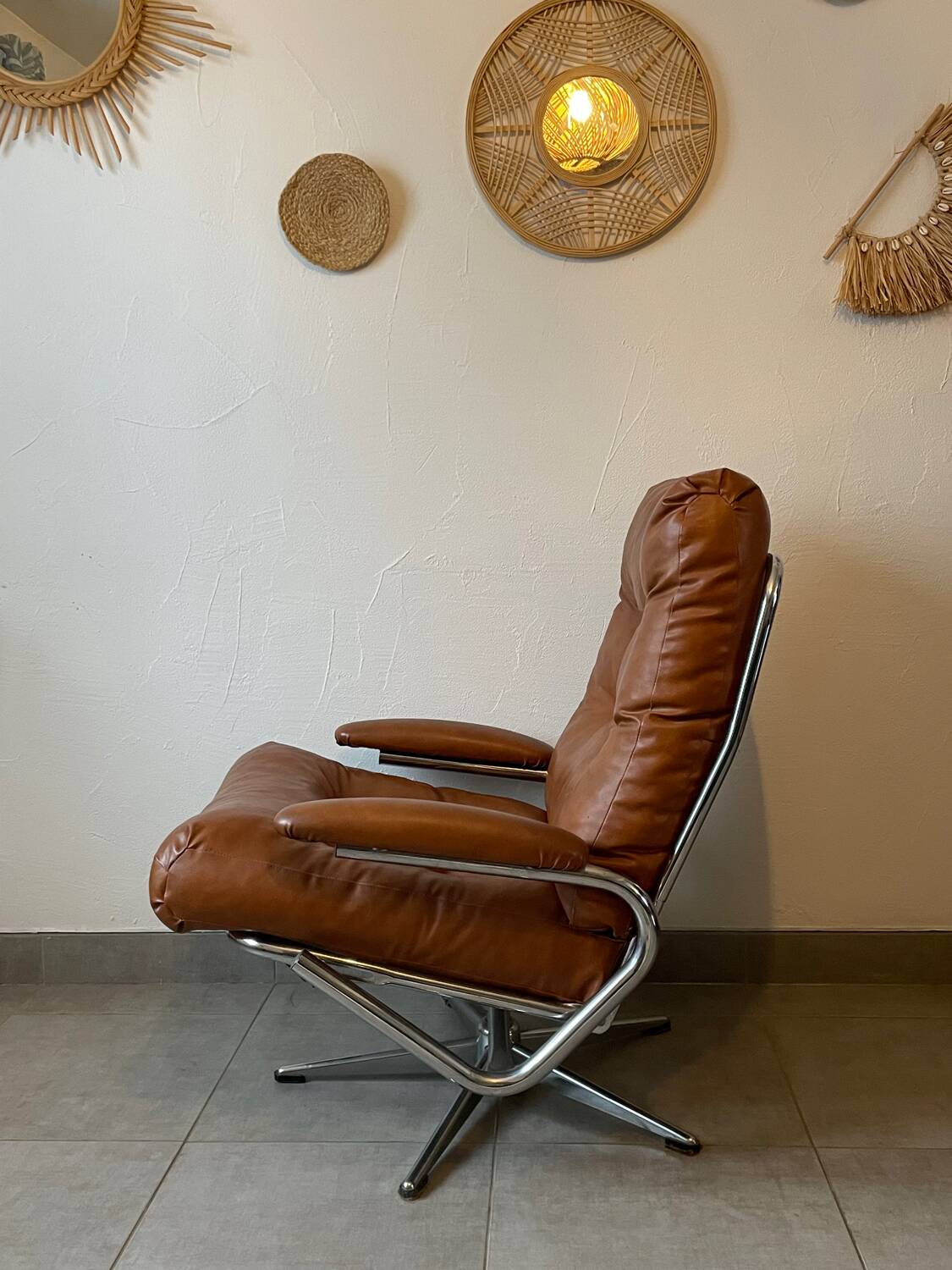Vintage reclining lounge chair and footrest