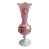 Vase rose opaline camée dorures 35cm