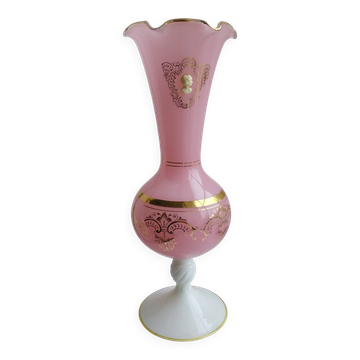 Opaline pink vase with cameo and gilding, 35cm