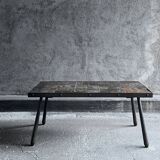 Brutalist coffee table in metal and lava stone, 1960s