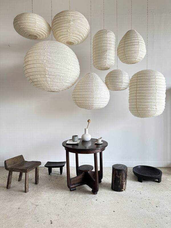 Petite suspension en rotin et lin naturel japonisante en forme de goutte H40 D35