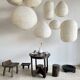 Small Japanese-style natural rattan and linen pendant light in the shape of a drop H40 D35