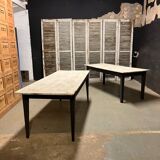 Black farmhouse table and white patinated top