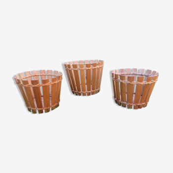 Série de 3 cache pots en bambou années 70