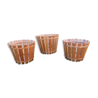 Series of 3 bamboo pot covers 70s