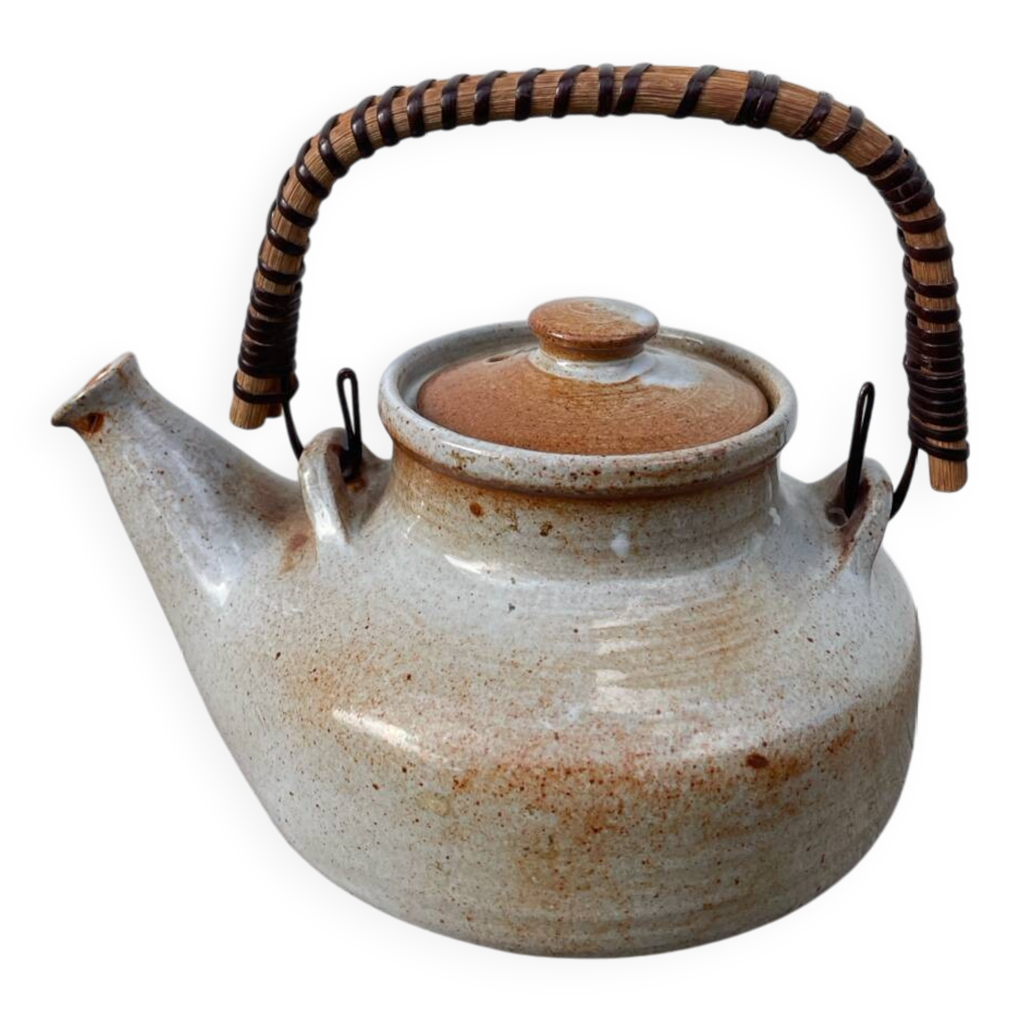 Grand Feu ceramic stoneware and rattan teapot