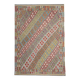 Multicolour Afghan Kilim Rug: Striped Contemporary Wool Flatweave 296x202cm