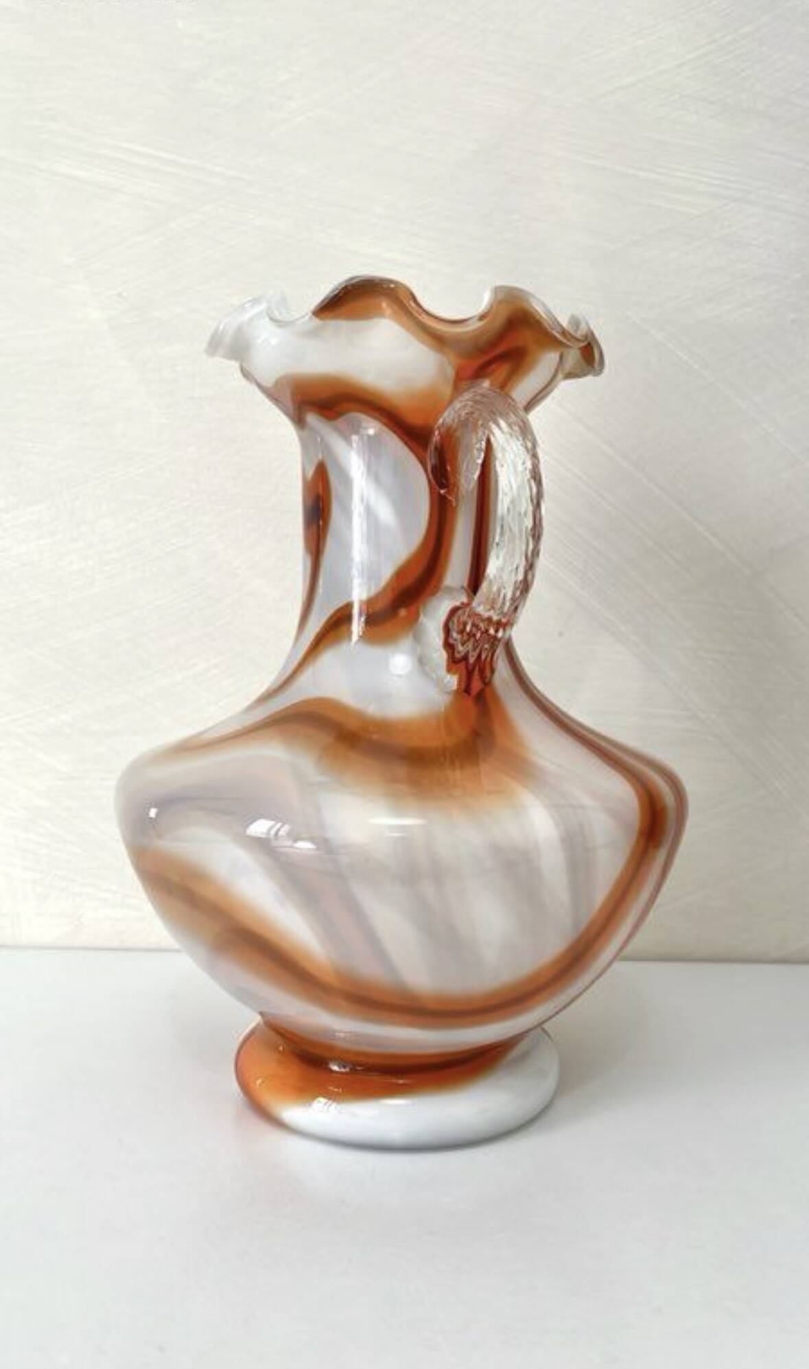 Vintage Murano glass vase, white and orange opaline from the 1970s.
