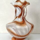 Vintage Murano glass vase, white and orange opaline from the 1970s.