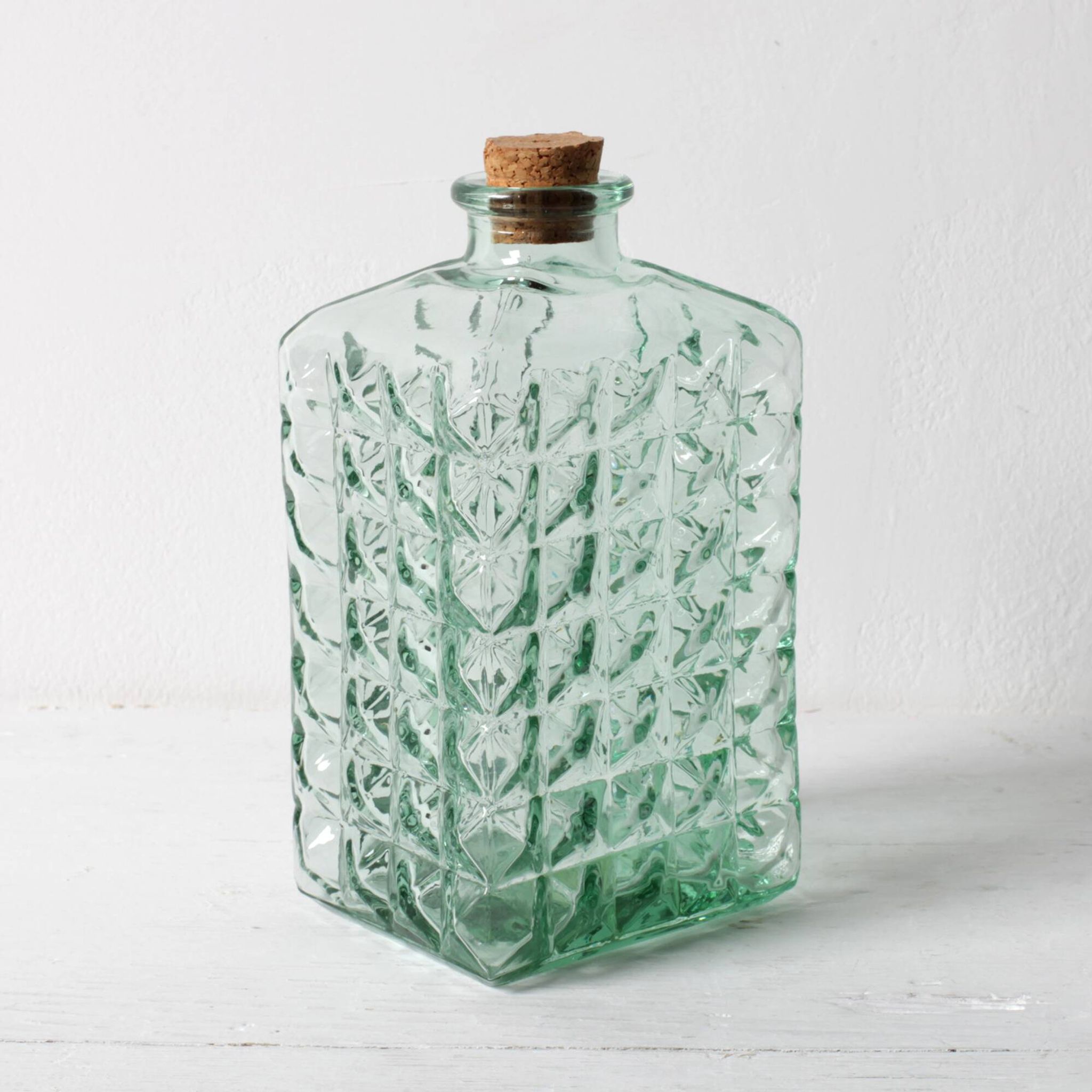 Georgia Green Glass Decanter with Cork Stopper / Spain / 1990s