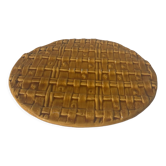 Flat round tray in slip with braided pattern signed FPP Vallauris J19 France vintage