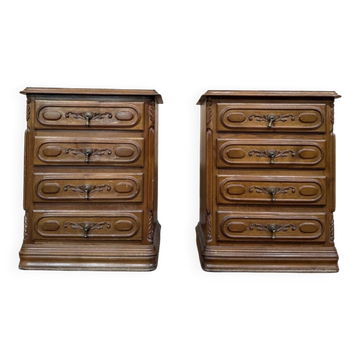 Pair of bedside tables in Neo-Renaissance style – Carved oak – 19th century