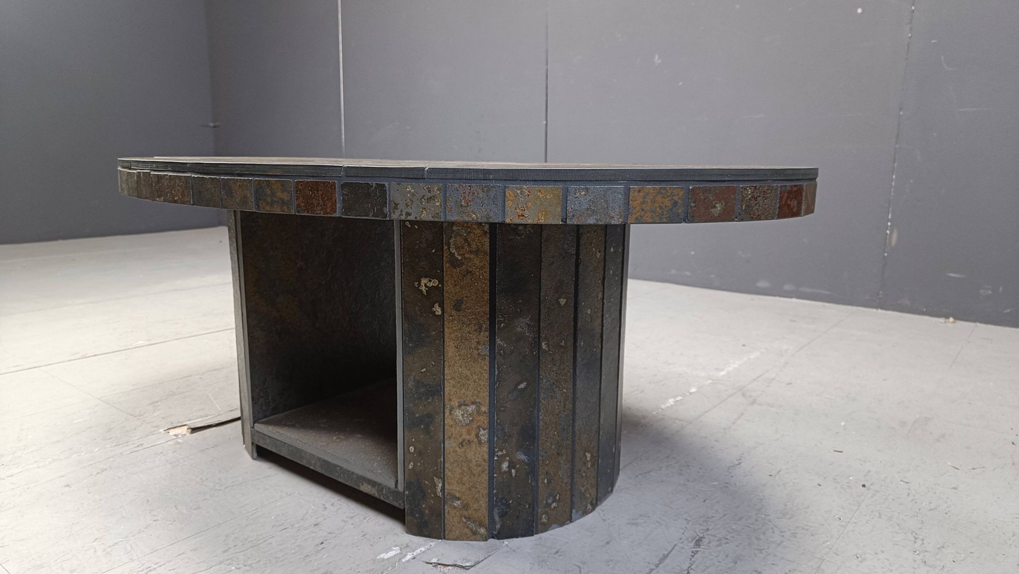 Vintage oval brutalist coffee table, 1970s