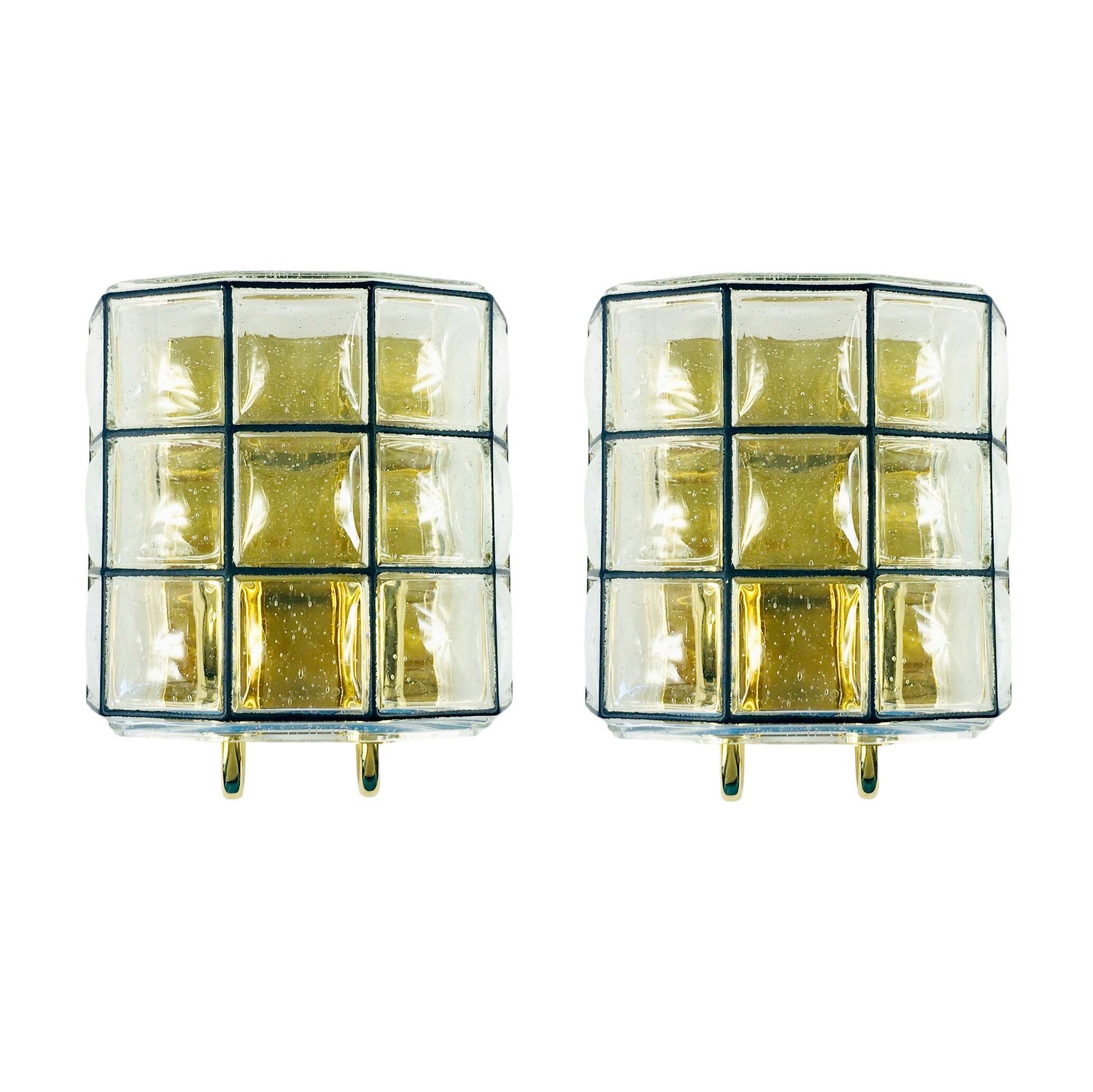 Pair of Mid-Century Glass Wall Lights/Sconces from Limburg, Germany, 1960s