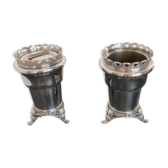 Pair of bar vases, silver-plated metal, antique