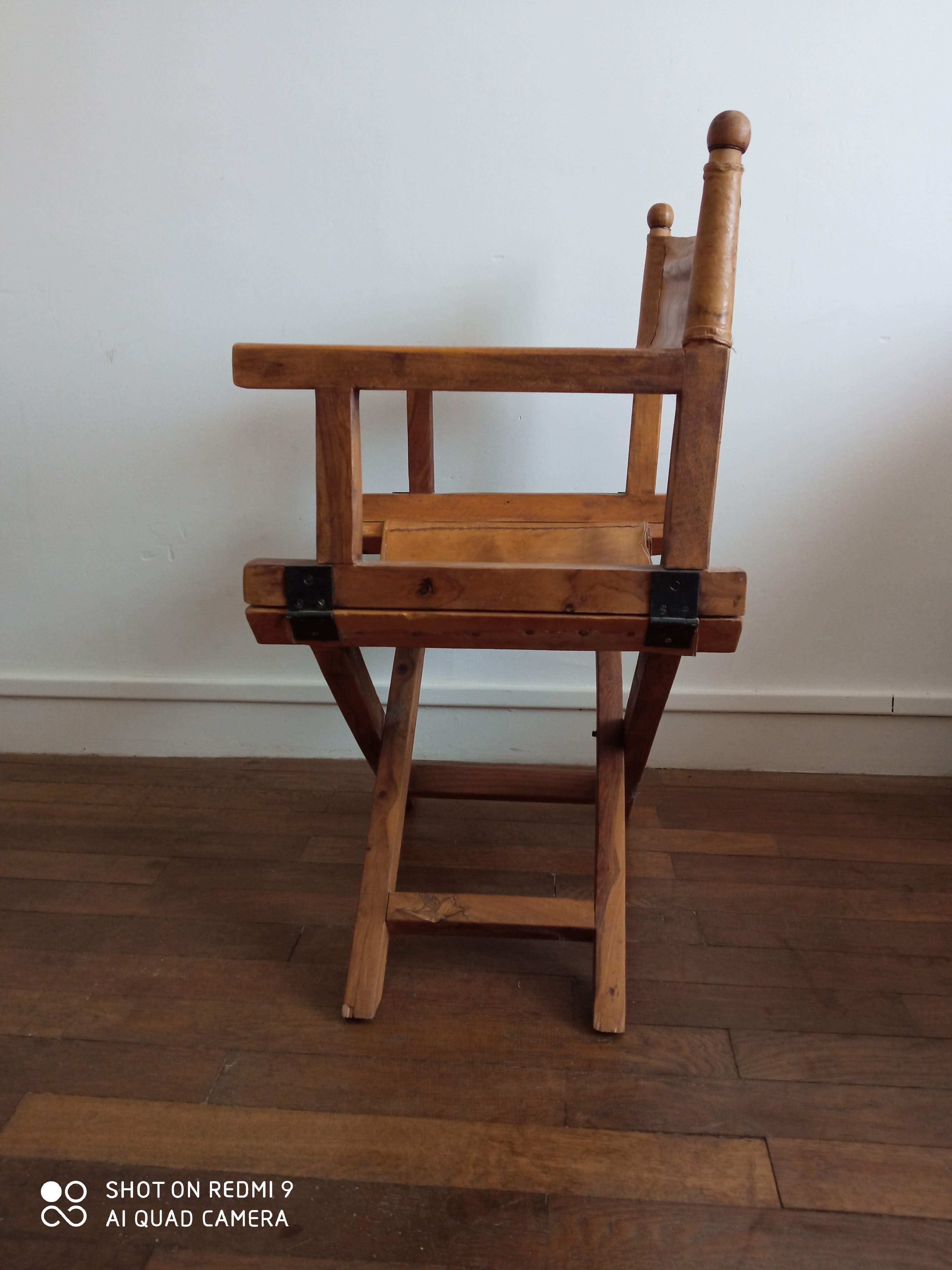 Old wood and leather safari chair