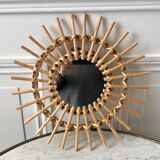 Sun mirror in rattan and bamboo 60s