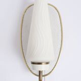 1950s wall lamp in perforated metal, brass and opaline