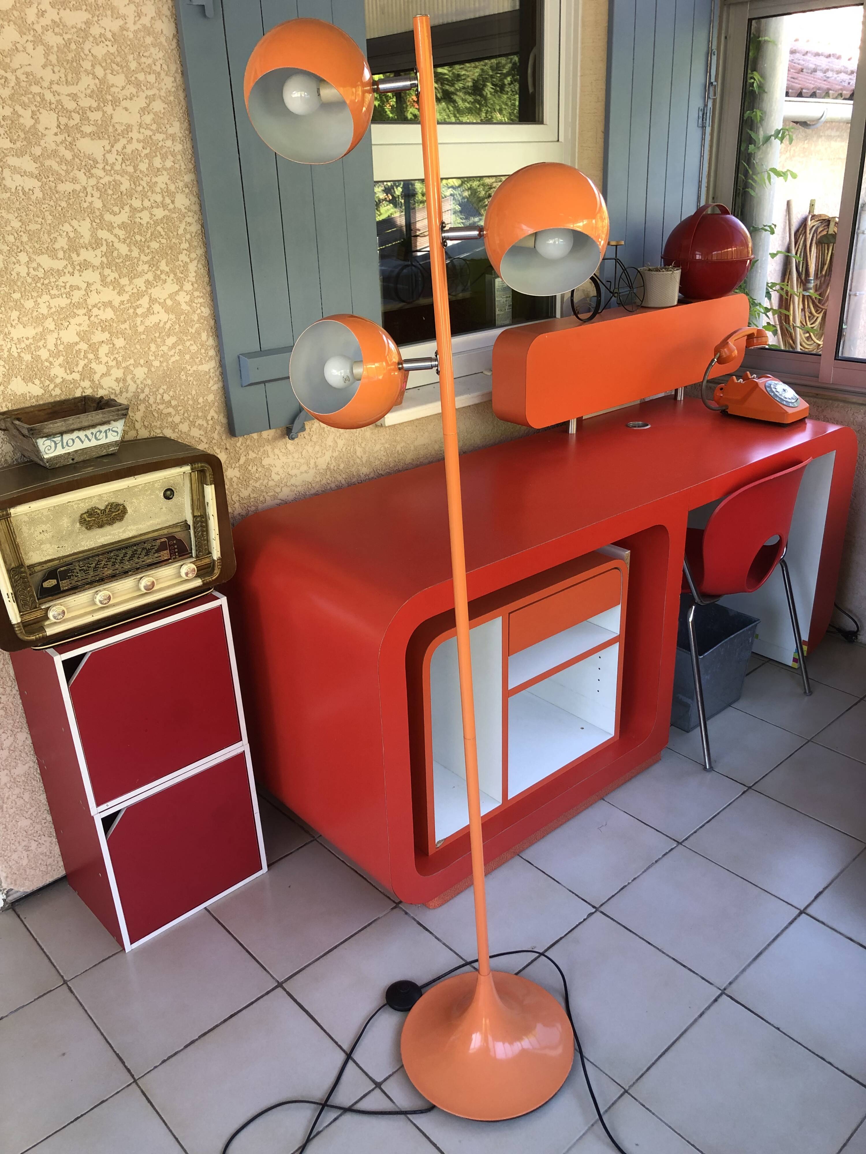 Vintage 70s orange eyeball floor lamp