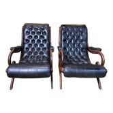 Pair of English armchairs Chesterfield black leather