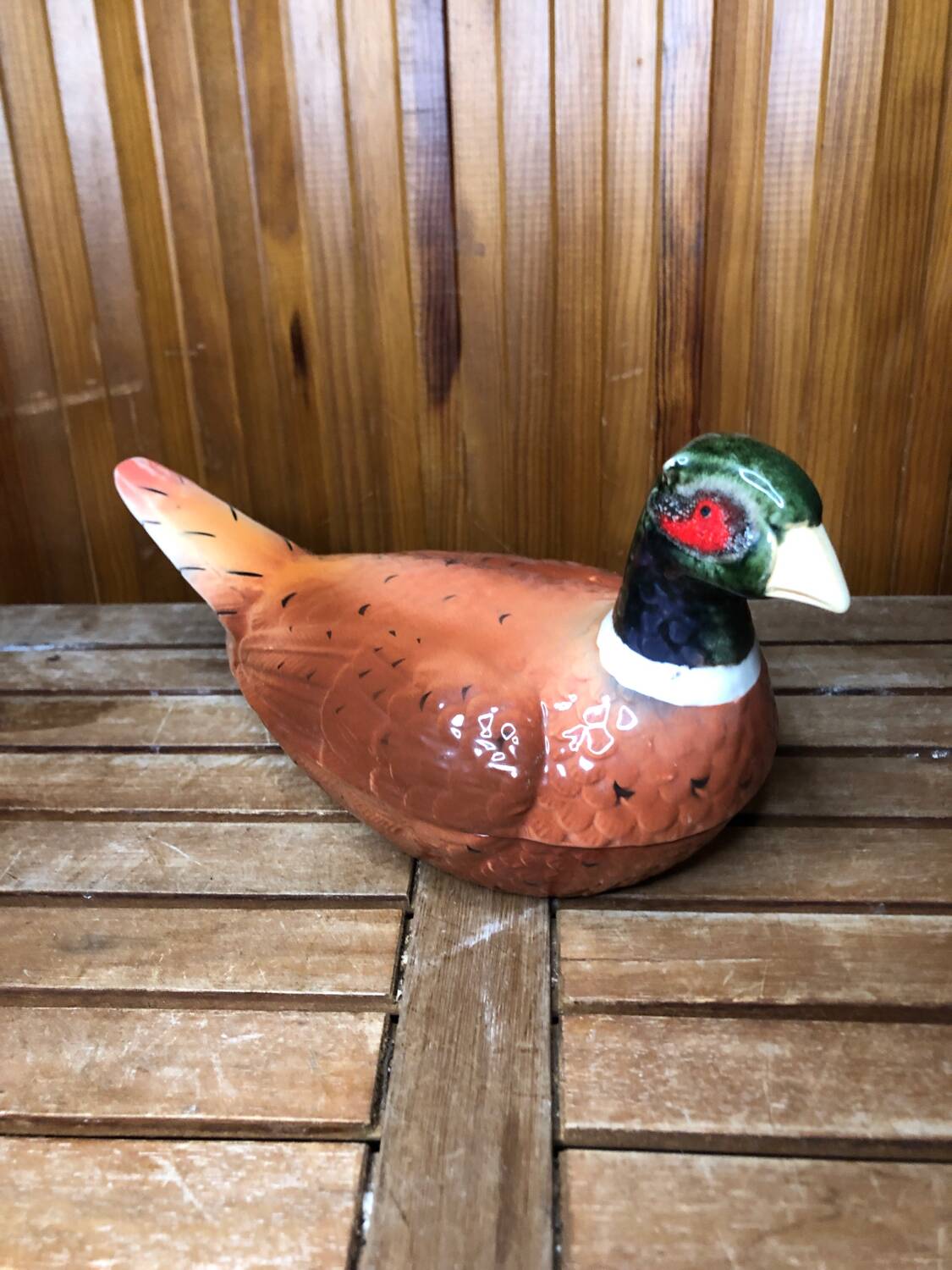 Old michel caugant terrine pheasant shape vintage ceramic