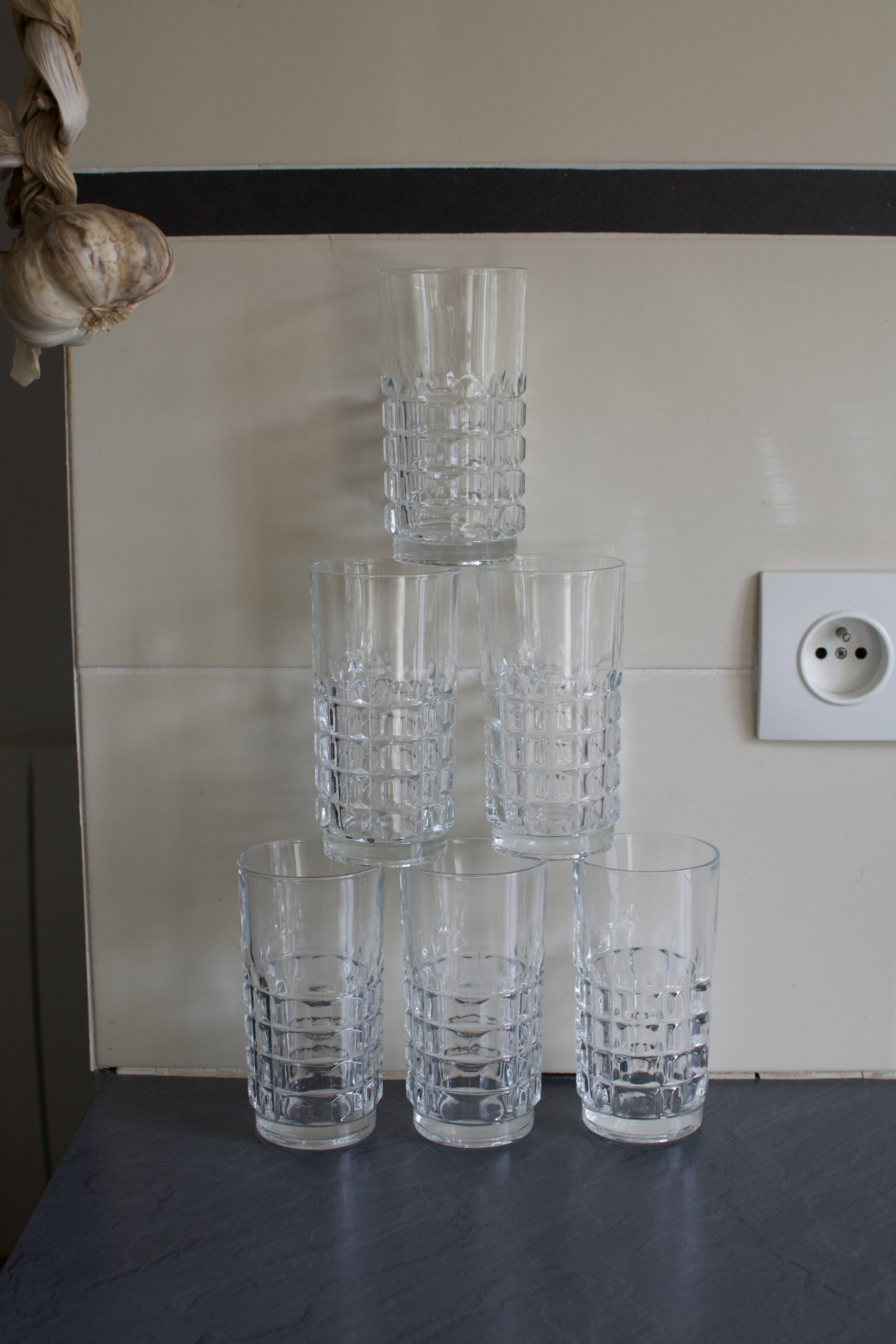 6 vintage multi-faceted glasses