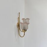 Vintage wall light, brass and frosted pink moulded glass, France, 1980.