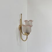 Vintage wall light, brass and frosted pink moulded glass, France, 1980.