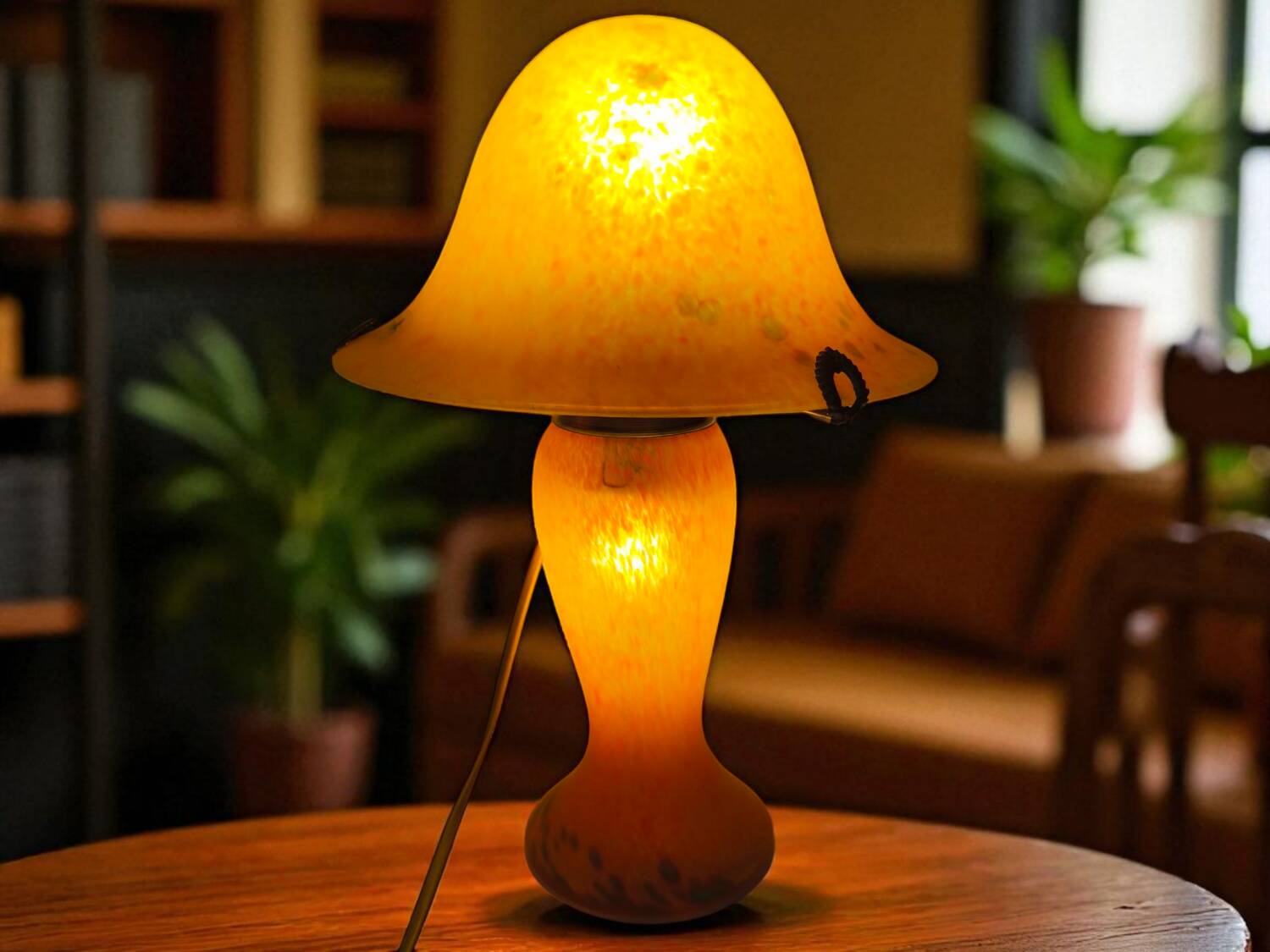 1980s V.A. France Table Lamp - Blown Glass Mushroom Shape