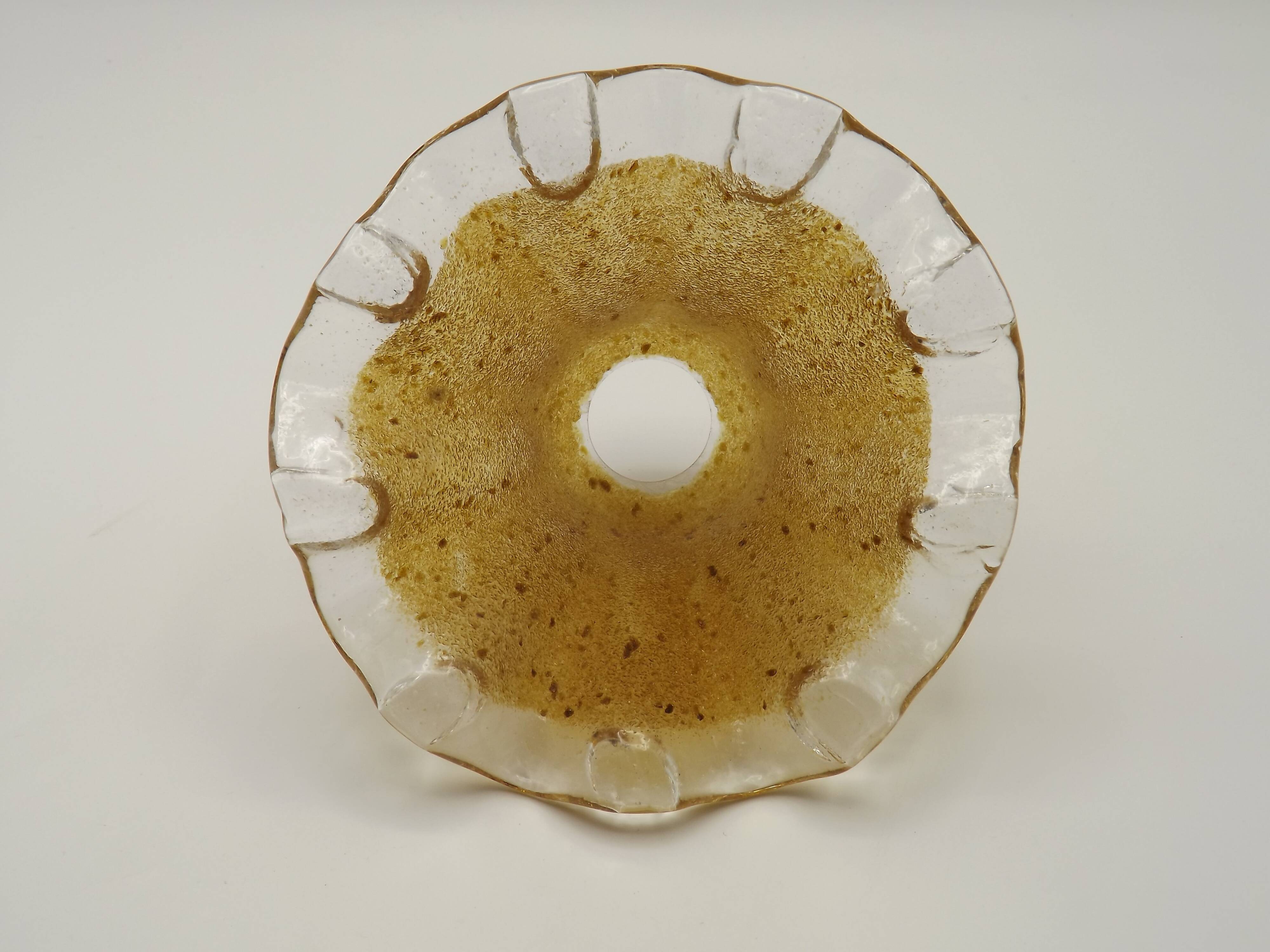 French vintage brown glass replacement shade with a clear frilled edge.