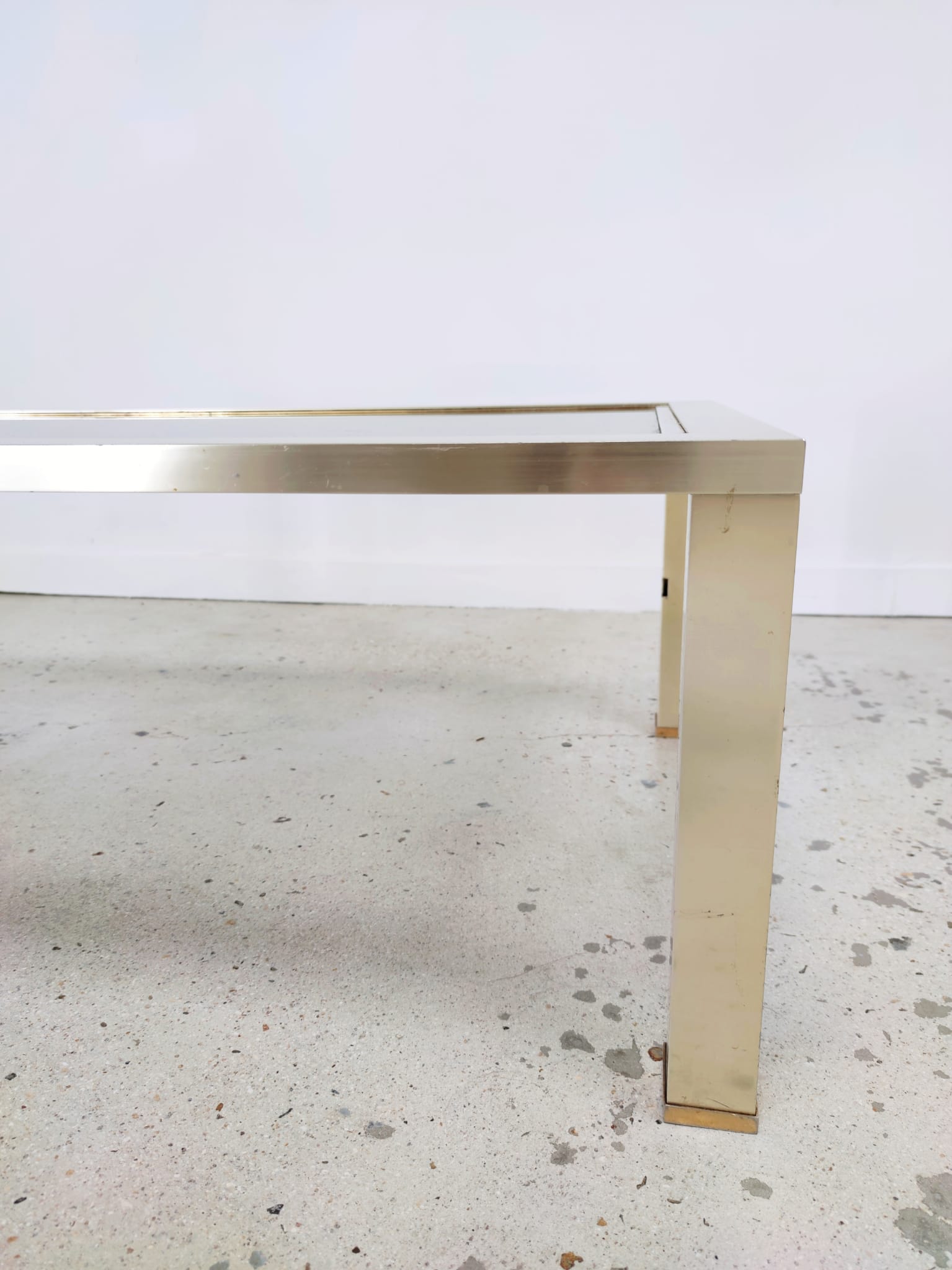 Vintage coffee table 1970s brushed metal smoked glass