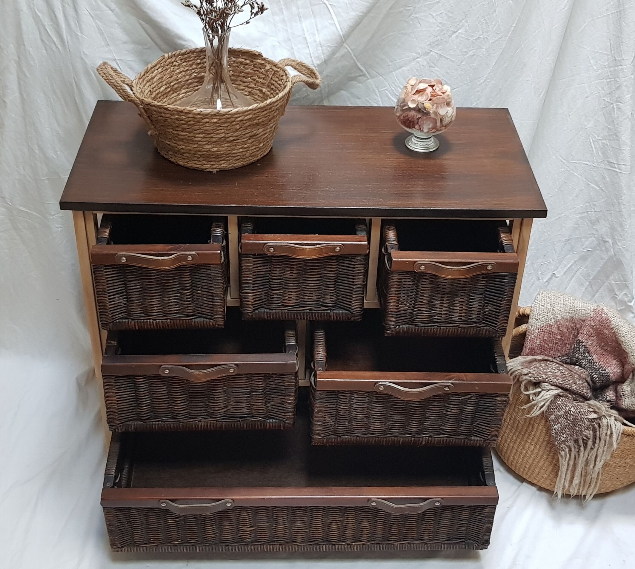 Commode 6 tiroirs en rotin