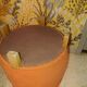 Pouf art deco in suede fabric color orange wooden legs