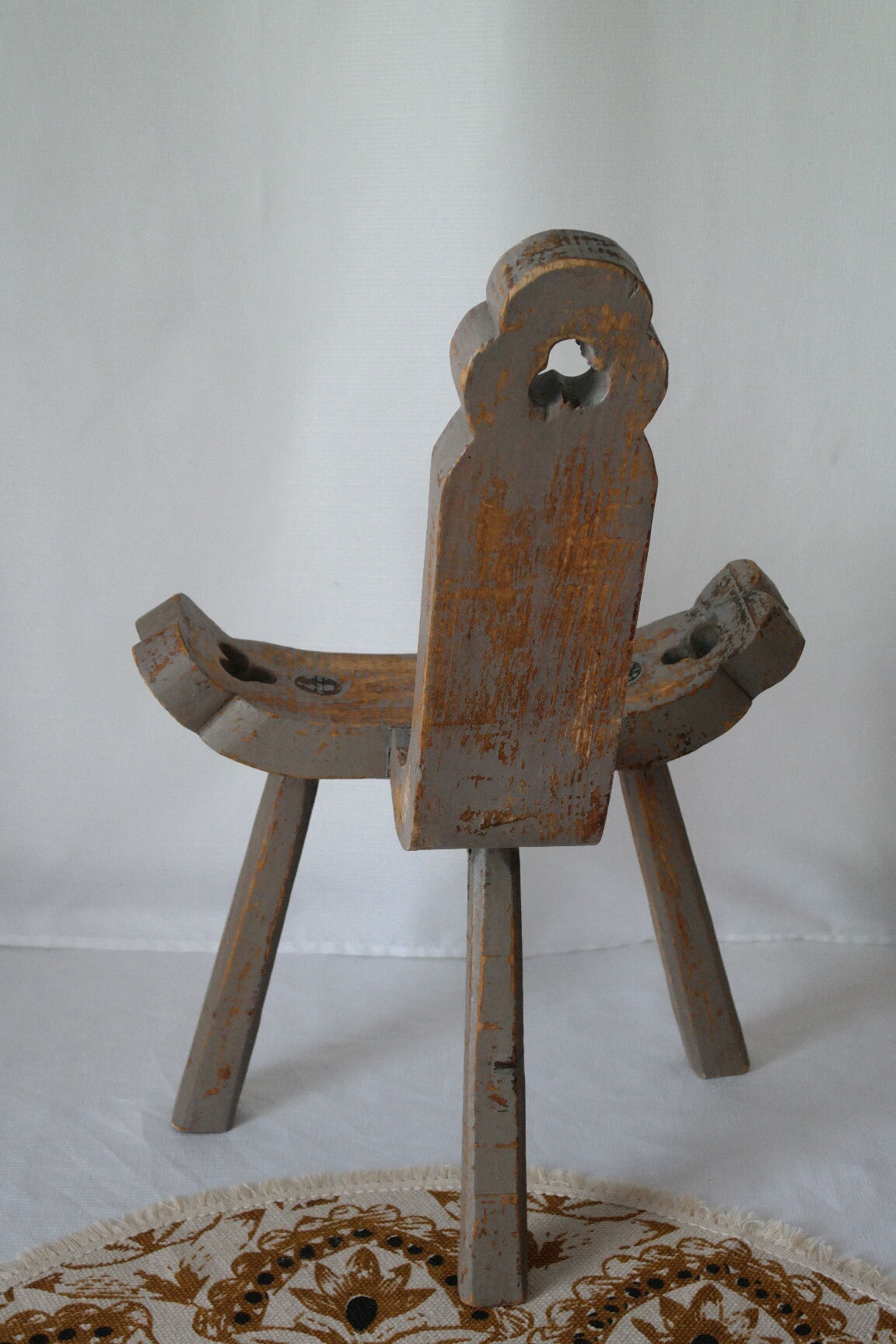 Brutalist wooden chair tripod XXth