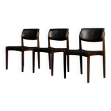 Modern vintage Scandinavian chairs in rosewood and black leather from the mid-century by Bramin, set of 3.