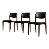 Chaises vintage scandinaves modernes en palissandre et cuir noir du milieu du siècle de Bramin, lot de 3