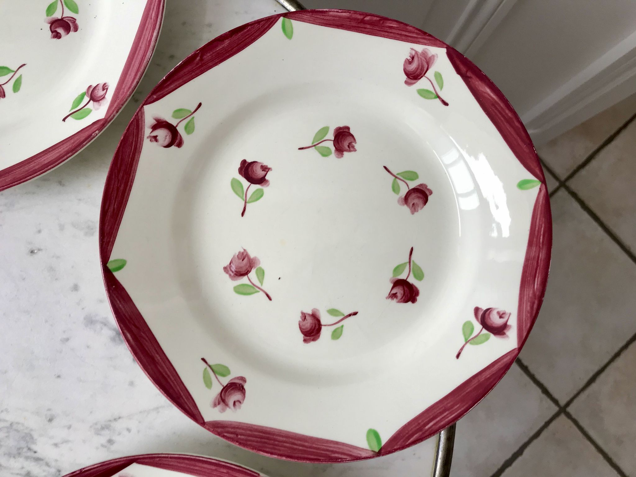 Set of 5 flat plates digoin sarreguemines model aigues-vives hand painted years 30-40