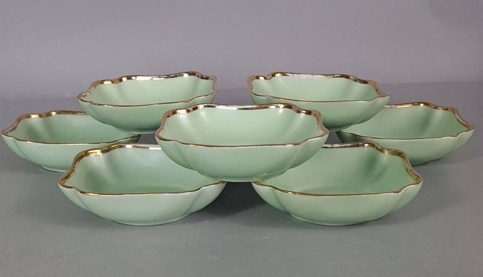 Antique Limoges green & gold porcelain dessert / cream service C593